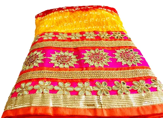 PK HUB® Women's Art Silk Rajasthani Bandhej stitched Ready to wear Lehenga Choli with Dupatta set - Yellow &Red