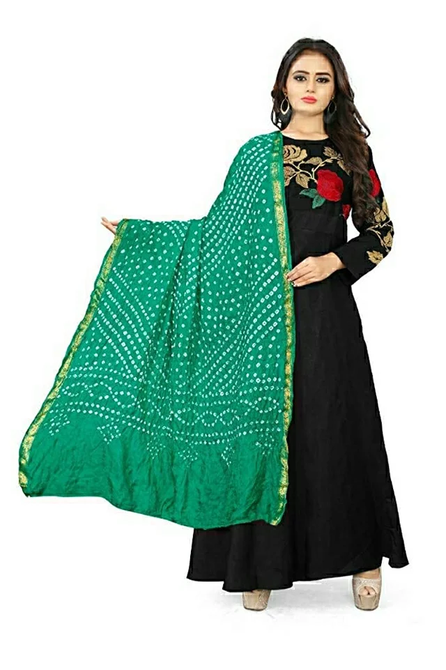 PK HUB® women's BANDHANI SILK dupatta with BANDHEJ work panna"40" and length 2.40 meter - FREE SIZE, Mint Green