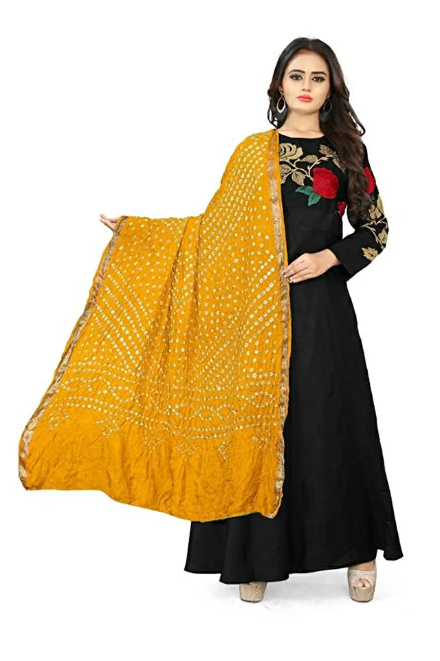 PK HUB® women's BANDHANI SILK dupatta with BANDHEJ work panna"40" and length 2.40 meter - FREE SIZE, Yellow