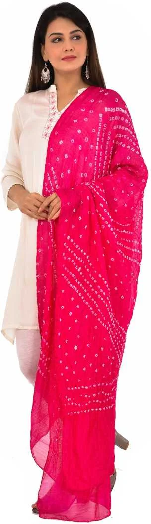 PK HUB® women's BANDHANI SILK dupatta with BANDHEJ work panna"40" and length 2.40 meter - FREE SIZE, Pink