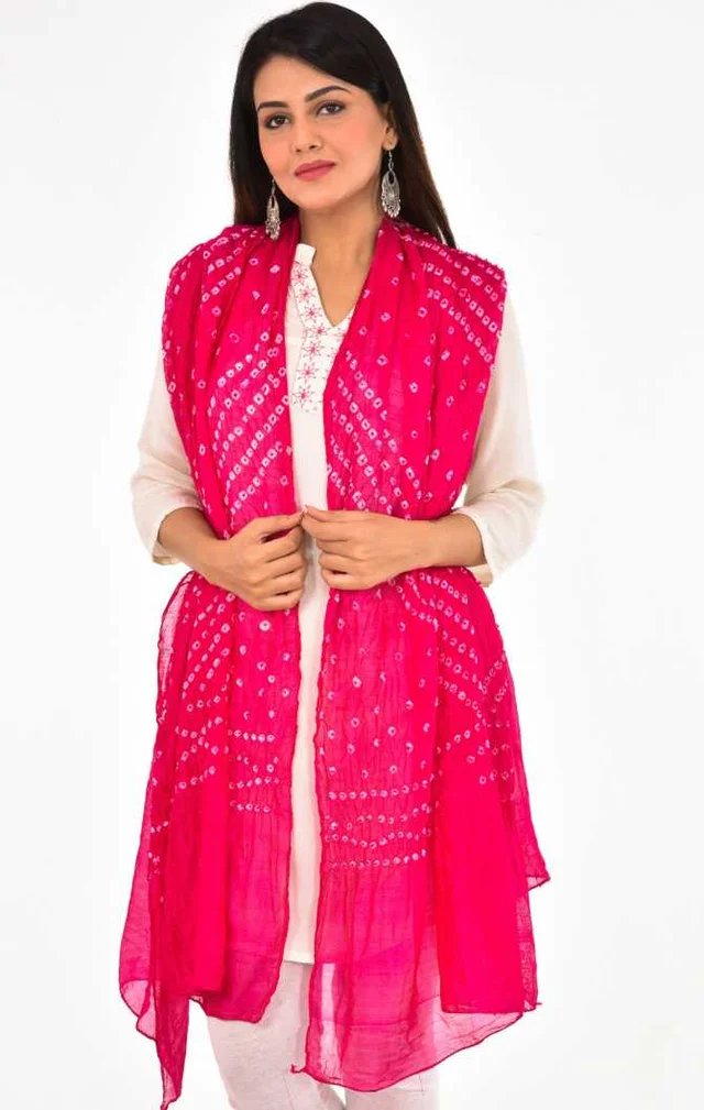 PK HUB® women's BANDHANI SILK dupatta with BANDHEJ work panna"40" and length 2.40 meter - FREE SIZE, Pink