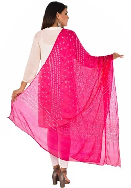 PK HUB® women's BANDHANI SILK dupatta with BANDHEJ work panna"40" and length 2.40 meter - FREE SIZE, Pink