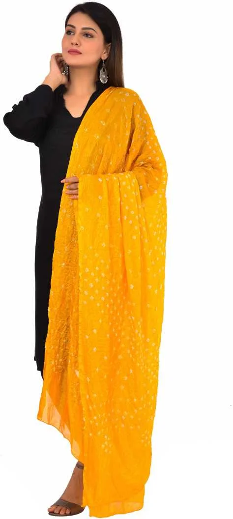 PK HUB® women's BANDHANI SILK dupatta with BANDHEJ work panna"40" and length 2.40 meter - FREE SIZE, Yellow
