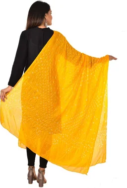 PK HUB® women's BANDHANI SILK dupatta with BANDHEJ work panna"40" and length 2.40 meter - FREE SIZE, Yellow
