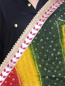 PK HUB® women's BANDHANI SILK dupatta with BANDHEJ work panna"40" and length 2.40 meter - FREE SIZE, Multicolor