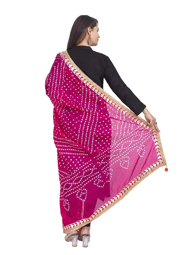 PK HUB® women's BANDHANI SILK dupatta with BANDHEJ work panna"40" and length 2.40 meter - FREE SIZE, Pink