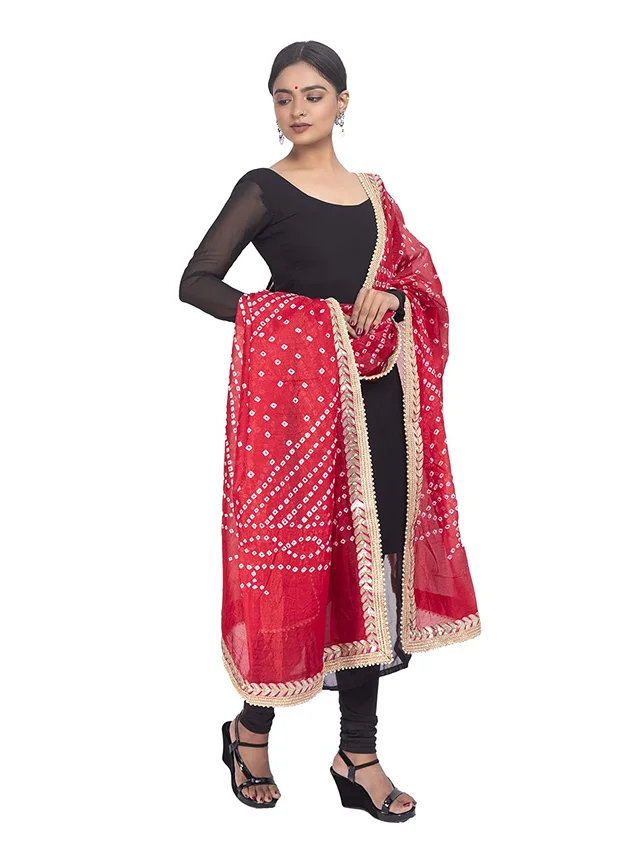 PK HUB® women's BANDHANI SILK dupatta with BANDHEJ work panna"40" and length 2.25 meter - FREE SIZE