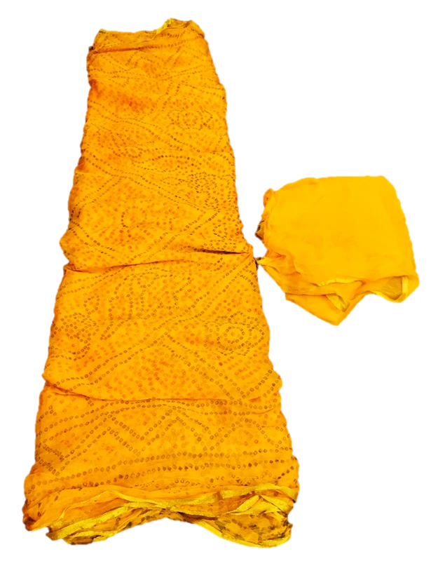 PK HUB® Women's Chiffon Bandhnai Printed Saree With Blouse Piece - Yellow