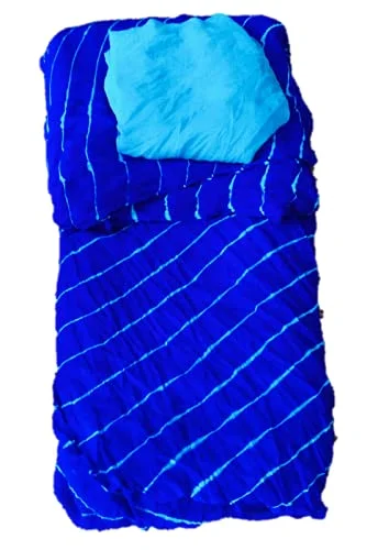 PK HUB® Women's Chiffon multi leheriya Saree With Blouse Piece - Blue