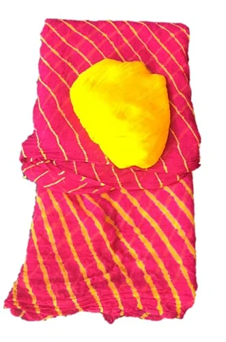 PK HUB® Women's Chiffon multi leheriya Saree With Blouse Piece - Pink