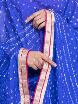 PK HUB® Women's Rajasthani Traditional Bhandej Lehnga Chunni Set - Free Size, Blue