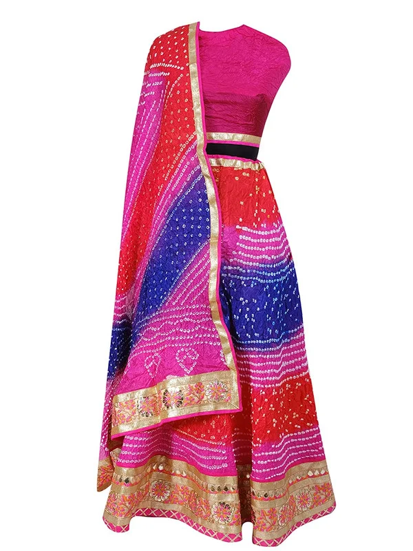 PK HUB® Women's Silk Semi-stitched Lehenga Choli - Free Size, Pink blue