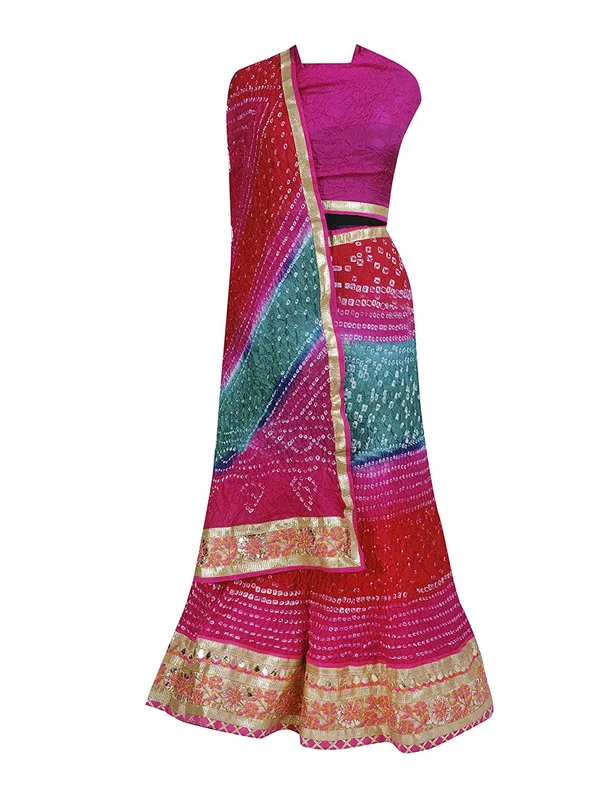 PK HUB® Women's Silk Semi-stitched Lehenga Choli - Free Size, pink red