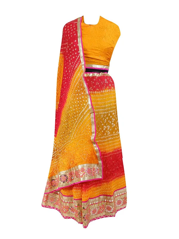 PK HUB® Women's Silk Semi-stitched Lehenga Choli - Free Size, yellow