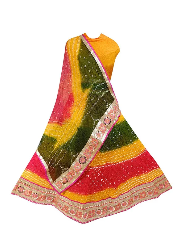 PK HUB® Women's Silk Semi-stitched Lehenga Choli - Free Size, yellow green red
