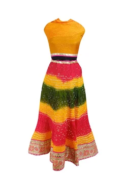 PK HUB® Women's Silk Semi-stitched Lehenga Choli - Free Size, yellow green red