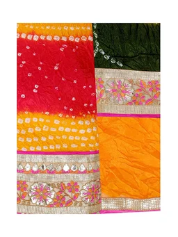 PK HUB® Women's Silk Semi-stitched Lehenga Choli - Free Size, yellow green red