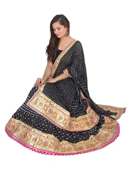 PK HUB® Women's Silk Semi-stitched Lehenga Choli - Free Size, Black