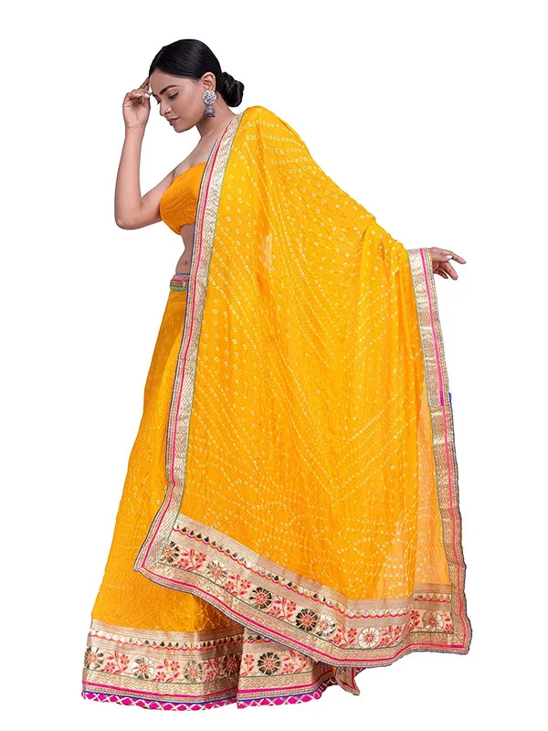 PK HUB® Women's Silk Semi-stitched Lehenga Choli - Free Size, Yellow