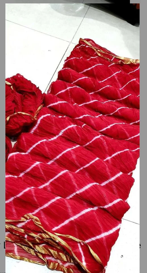 PK HUB®Women's Chiffon Leheriya Saree With Same Color Blouse Piece - Red