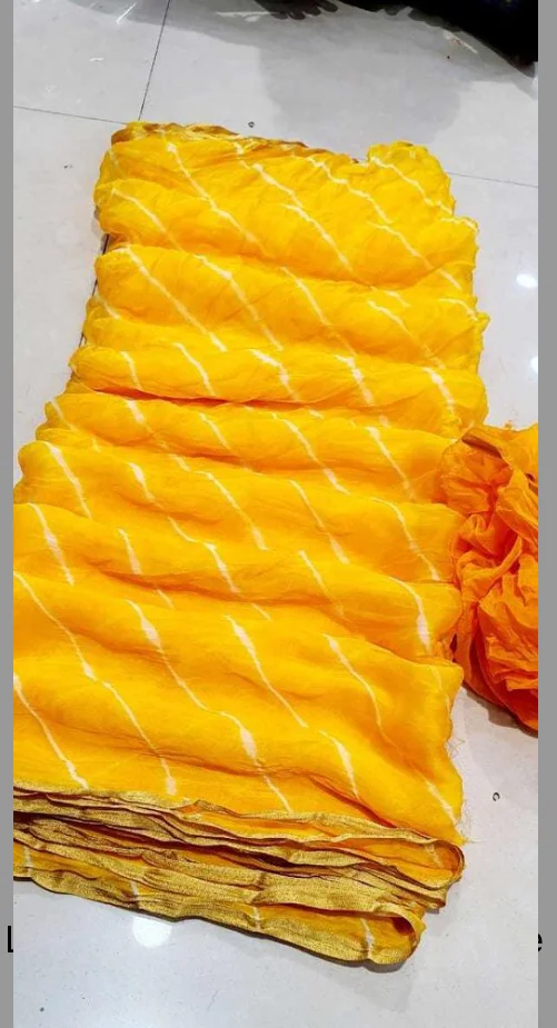 PK HUB®Women's Chiffon Leheriya Saree With Same Color Blouse Piece - Yellow