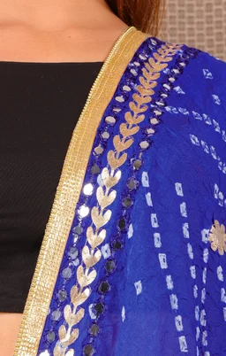 PK MART Dresses Jaipuri Rajasthani Women's Art Silk Bandhani Bandhej Dupatta With Heavy Mirror Work (Free size) - Free Size, Blue