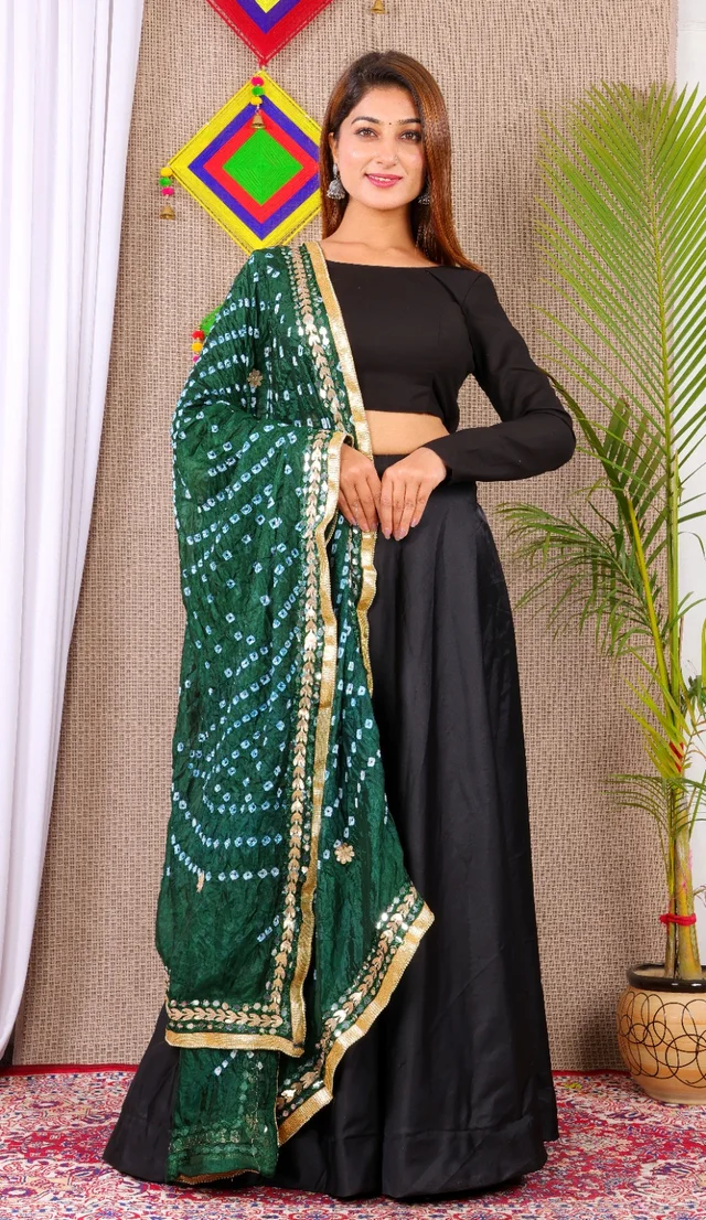 PK MART Dresses Jaipuri Rajasthani Women's Art Silk Bandhani Bandhej Dupatta With Heavy Mirror Work (Free size) - Free Size