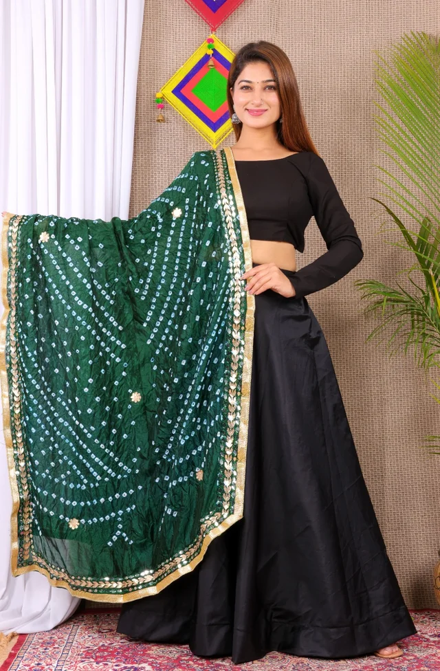 PK MART Dresses Jaipuri Rajasthani Women's Art Silk Bandhani Bandhej Dupatta With Heavy Mirror Work (Free size) - Free Size