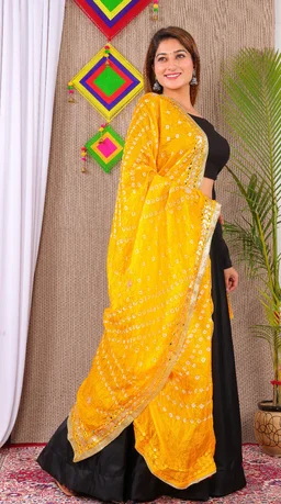 PK MART Dresses Jaipuri Rajasthani Women's Art Silk Bandhani Bandhej Dupatta With Heavy Mirror Work (Free size) - Free Size