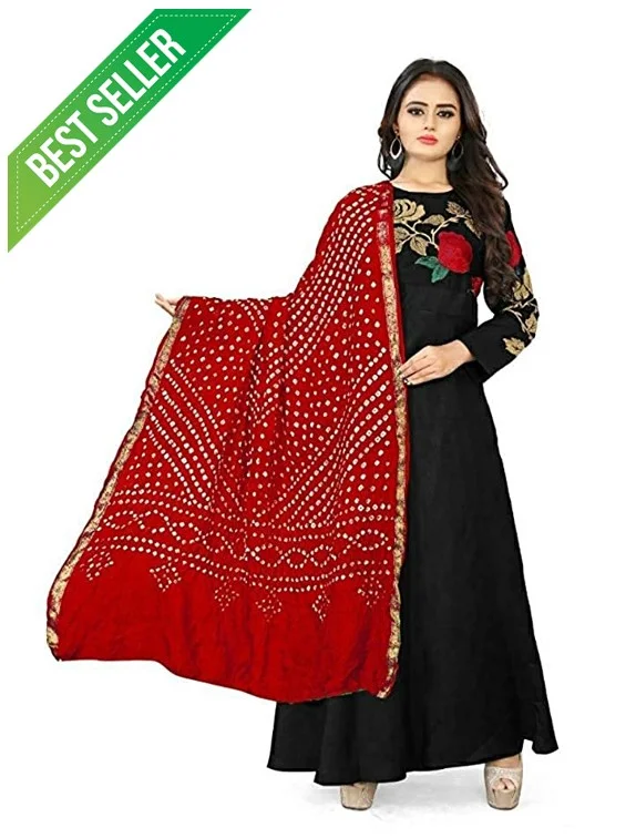 PK HUB PK MART women's BANDHANI SILK dupatta with BANDHEJ work Shine colour panna"40" and length 2.40 meter - FREE SIZE, Red