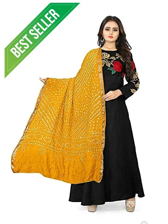 PK HUB PK MART women's BANDHANI SILK dupatta with BANDHEJ work Shine colour panna"40" and length 2.40 meter - FREE SIZE, Yellow