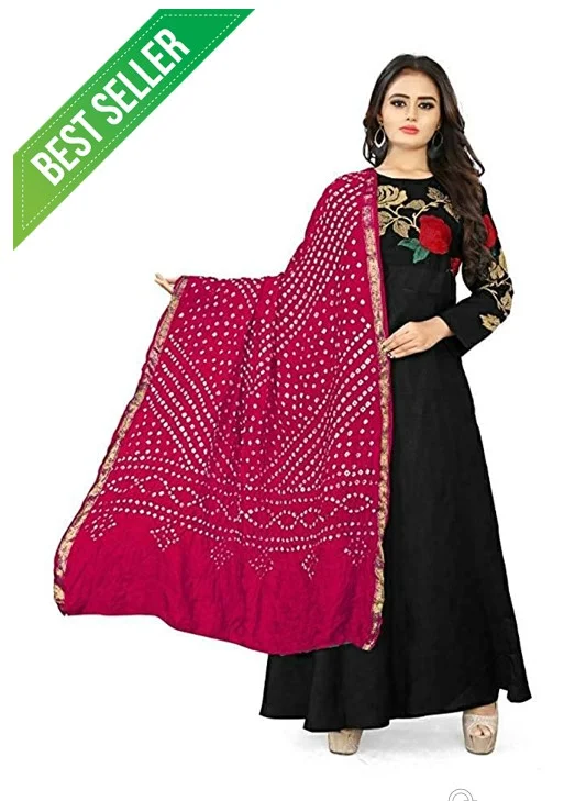 PK HUB PK MART women's BANDHANI SILK dupatta with BANDHEJ work Shine colour panna"40" and length 2.40 meter - FREE SIZE, Pink