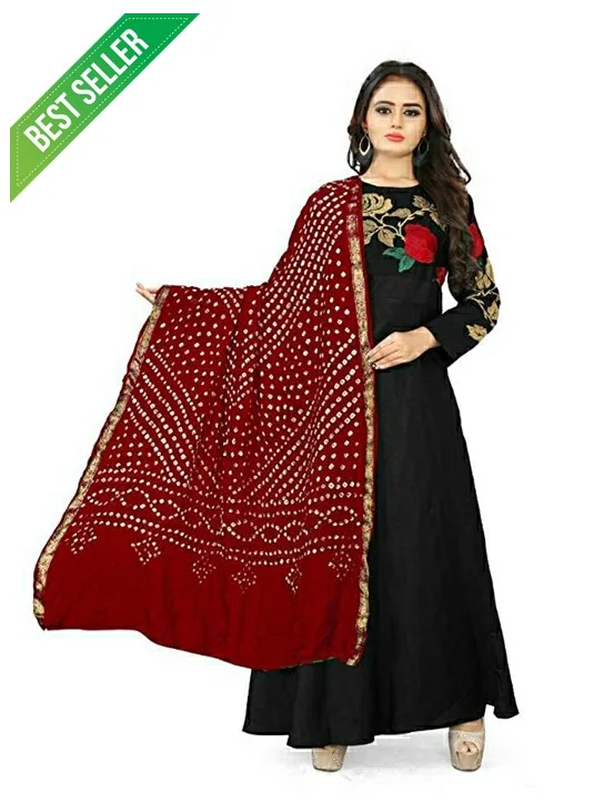 PK HUB PK MART women's BANDHANI SILK dupatta with BANDHEJ work Shine colour panna"40" and length 2.40 meter - FREE SIZE, Maroon