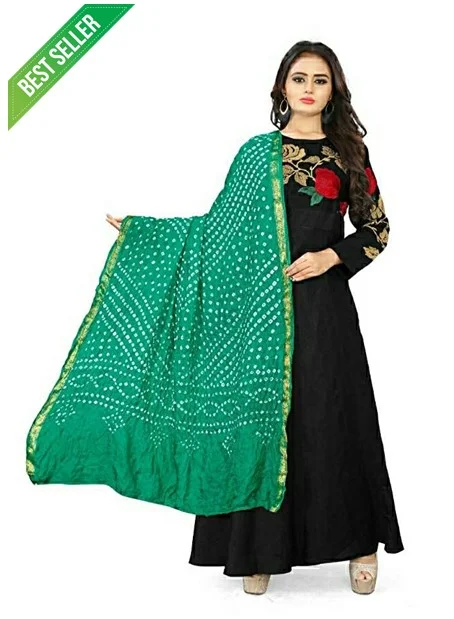 PK HUB PK MART women's BANDHANI SILK dupatta with BANDHEJ work Shine colour panna"40" and length 2.40 meter - FREE SIZE, Green