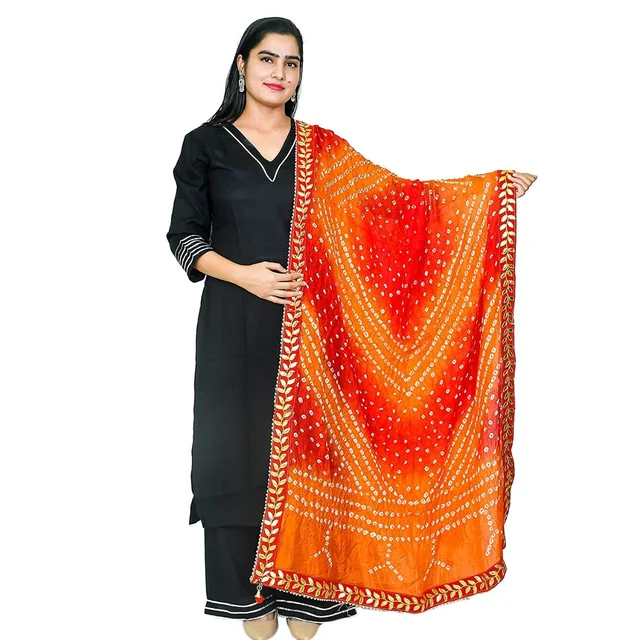 PK HUB PK MART Women's Jaipuri Art Silk Bandhej Rajasthani Bandhani Dupatta with Velvat border - FREE SIZE, Multicolor