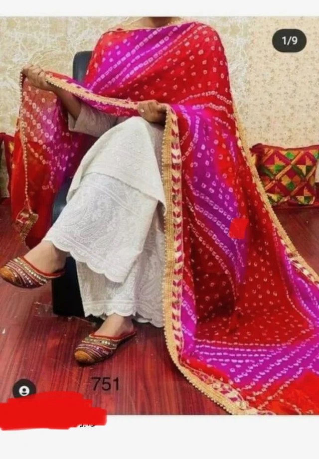 PK MART Women's Silk Jaipuri Rajasthani Bandhani Bandhej Heavy Dupatta with Gota Work and Latkan - Free Size, Multicolor