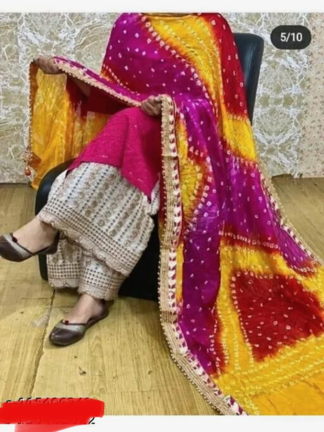 PK MART Women's Silk Jaipuri Rajasthani Bandhani Bandhej Heavy Dupatta with Gota Work and Latkan - Free Size, Multicolor