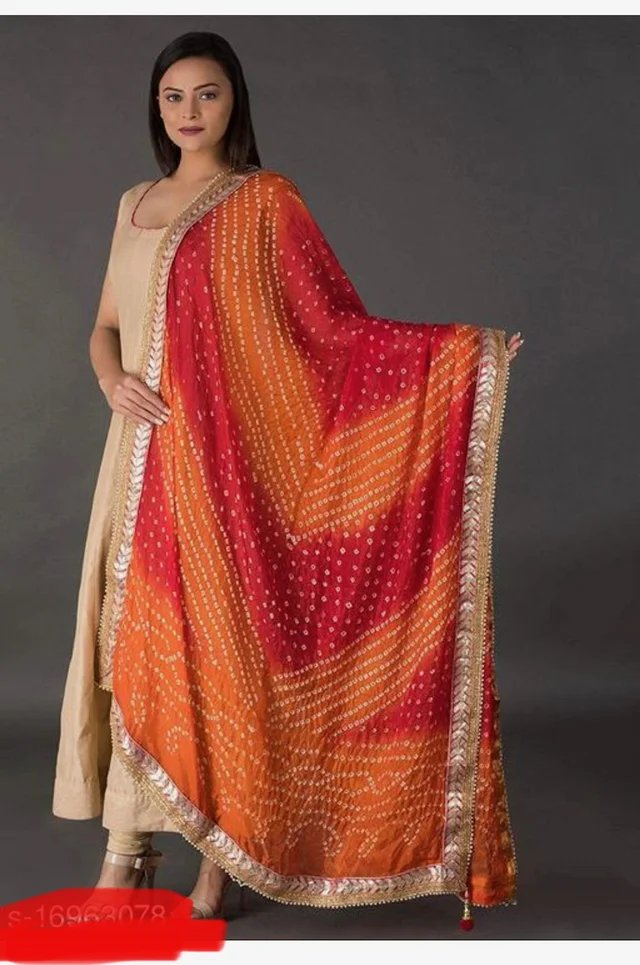 PK MART Women's Silk Jaipuri Rajasthani Bandhani Bandhej Heavy Dupatta with Gota Work and Latkan - Free Size, Multicolor