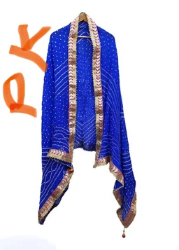 PK MART Women's Silk Jaipuri Rajasthani Bandhani Bandhej Heavy Dupatta with Gota Work and Latkan - Free Size, Blue
