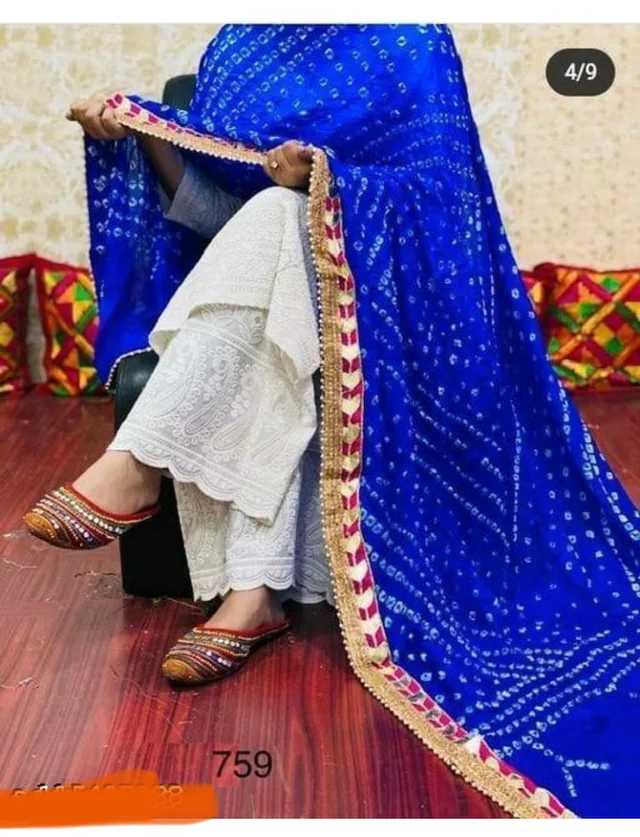 PK MART Women's Silk Jaipuri Rajasthani Bandhani Bandhej Heavy Dupatta with Gota Work and Latkan - Free Size, Blue