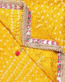 PK MART Women's Silk Jaipuri Rajasthani Bandhani Bandhej Heavy Dupatta with Gota Work and Latkan - Free Size, Yellow