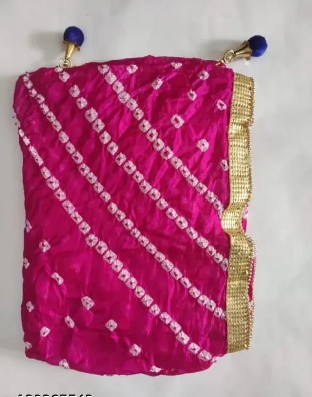 PK MART Women's Silk Jaipuri Rajasthani Bandhani Bandhej Giliter border Dupatta - Free Size, Pink