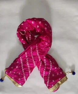 PK MART Women's Silk Jaipuri Rajasthani Bandhani Bandhej Giliter border Dupatta - Free Size, Pink