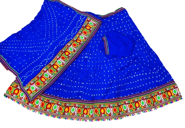 PK MART® Women's Art Silk Rajasthani Bandhej Stitched Ready to Wear Lehenga Choli with Dupatta Set - Free Size, Blue