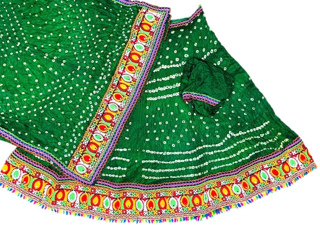 PK MART® Women's Art Silk Rajasthani Bandhej Stitched Ready to Wear Lehenga Choli with Dupatta Set - Free Size, Green