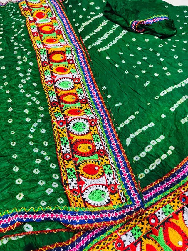 PK MART® Women's Art Silk Rajasthani Bandhej Stitched Ready to Wear Lehenga Choli with Dupatta Set - Free Size, Green