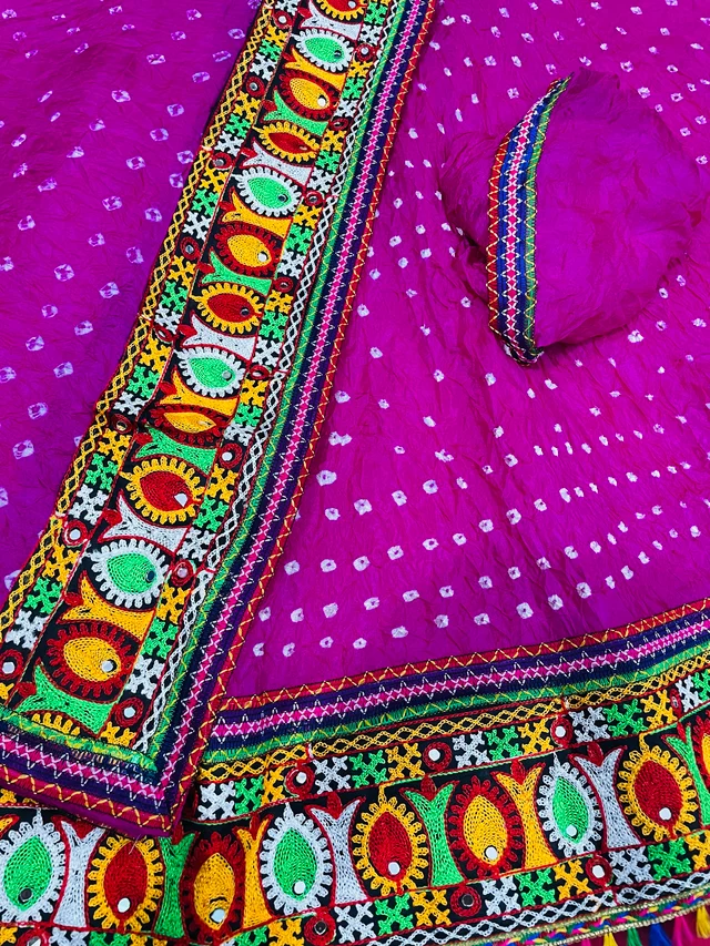 PK MART® Women's Art Silk Rajasthani Bandhej Stitched Ready to Wear Lehenga Choli with Dupatta Set - Free Size, Pink