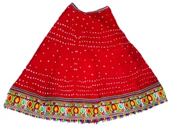 PK MART® Women's Art Silk Rajasthani Bandhej Stitched Ready to Wear Lehenga Choli with Dupatta Set - Free Size, Red