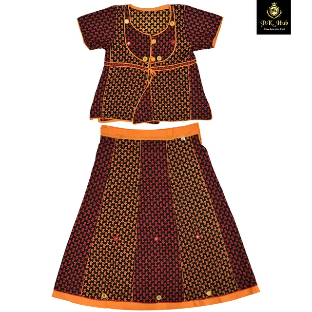 Readymade Lehnaga Choli Set For Kids Girls Fabric Pure Cotton Multi - 1Y - 2Y