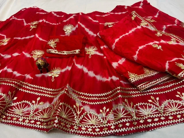 PK HUB New design launch lehriya concept Cotton linning aster attached with lehnga Embroidered lehenga choli for women Heavy work lehenga for weddings Navratri lehenga choli diwali " - Free, Red